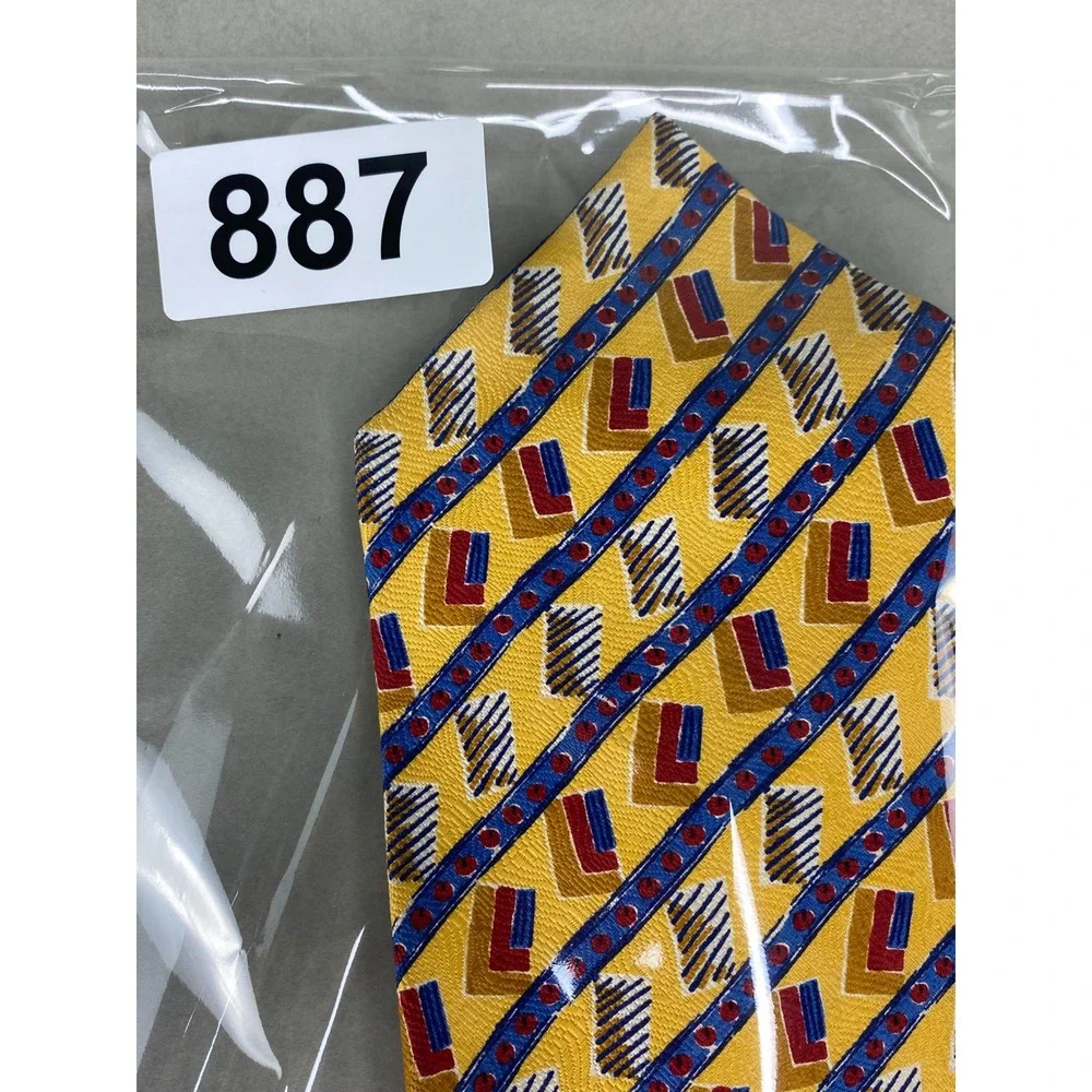 Perry Ellis Mens‎ Silk Tie Yellow Geometric Abstract Italian Silk USA 57